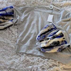 ✨ Zara Gray Knit Sweater with Faux Fur Cuffs - Size Small ✨ NWT